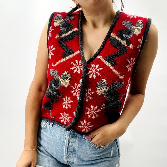 Vintage Jackets & Blazers - Vintage Christmas Red Sweater Vest